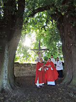 Odhalení dřevěného kříže u kostela v Bořejově